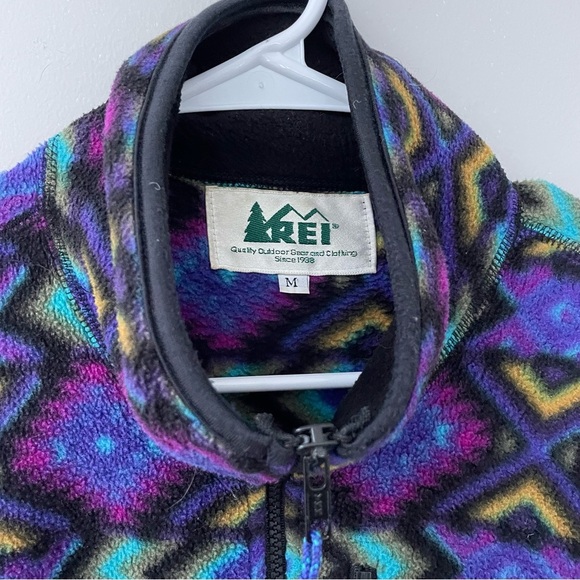 Vintage 90's REI Graphic Aztec Print Pullover Fleece Half Zip Jacket Size Medium - Picture 2 of 7
